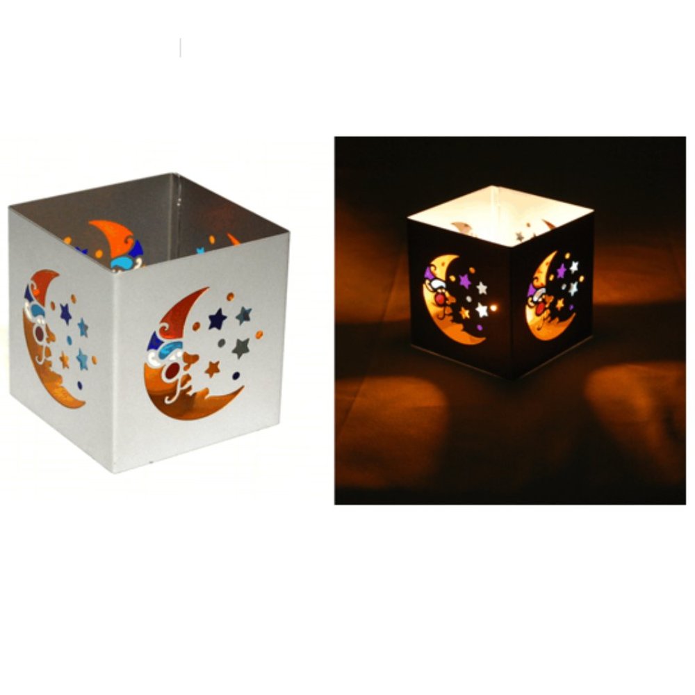 Silver Celestial Moon & Stars Tealight Candle Holder - 3" Square